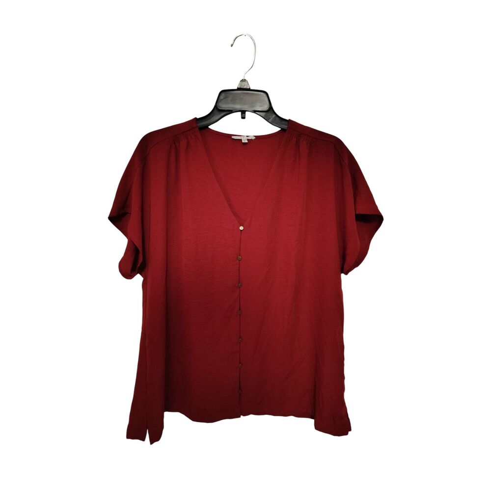 Maurices Large Women's Burnt Cropped Red‎ V-Neck Button Down Blouse